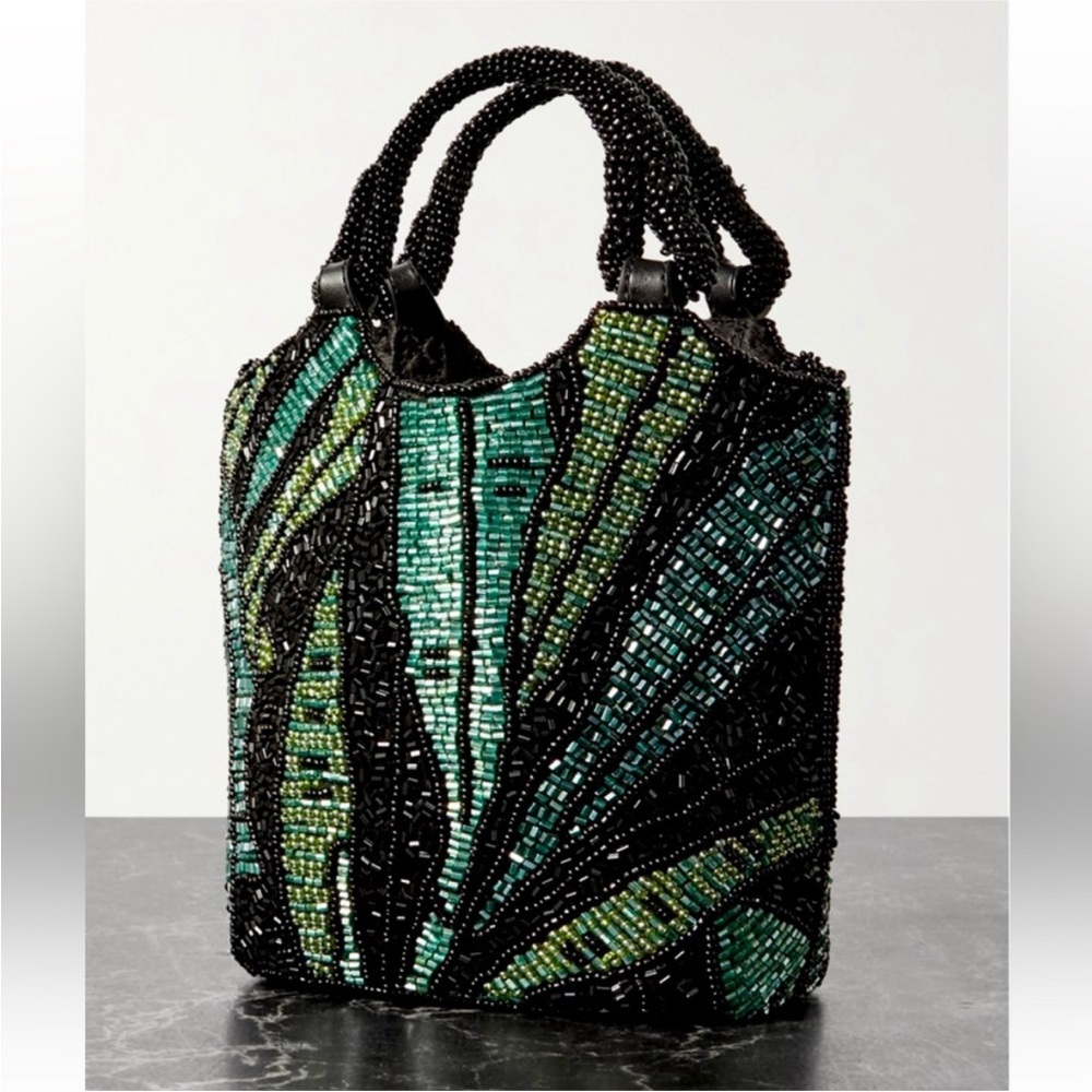 STAUD Zoe Green Palm Beaded Bag (small)